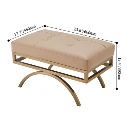 HMR - Leather Upholstered Ottoman Stool in Beige