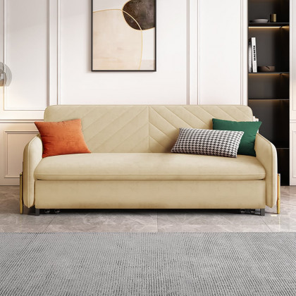 HMR King 3-Seater Sleeper Sofa - Beige, Velvet