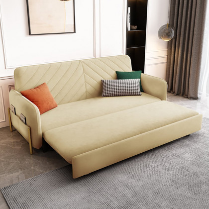 HMR King 3-Seater Sleeper Sofa - Beige, Velvet