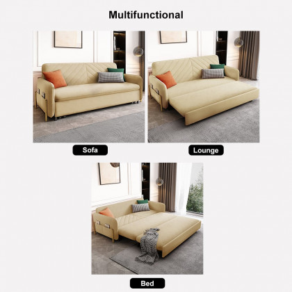 HMR King 3-Seater Sleeper Sofa - Beige, Velvet