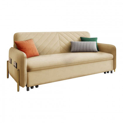 HMR King 3-Seater Sleeper Sofa - Beige, Velvet