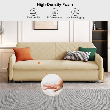 HMR King 3-Seater Sleeper Sofa - Beige, Velvet