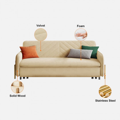HMR King 3-Seater Sleeper Sofa - Beige, Velvet