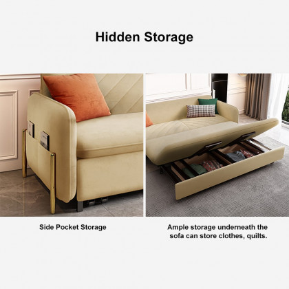 HMR King 3-Seater Sleeper Sofa - Beige, Velvet