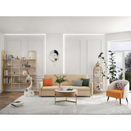 HMR King 3-Seater Sleeper Sofa - Beige, Velvet