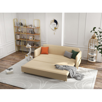 HMR King 3-Seater Sleeper Sofa - Beige, Velvet