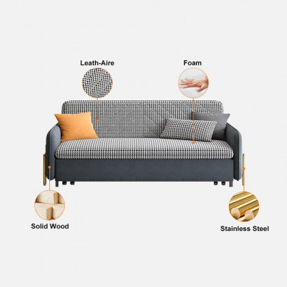 HMR King 3-Seater Sleeper Sofa - Deep Gray, Leather