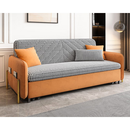 HMR Full 2-Seater Sleeper Sofa - Orange, Leather