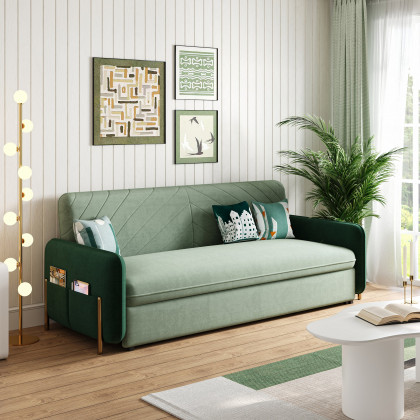 HMR Full 2-Seater Sleeper Sofa - Green/Gold, Velvet