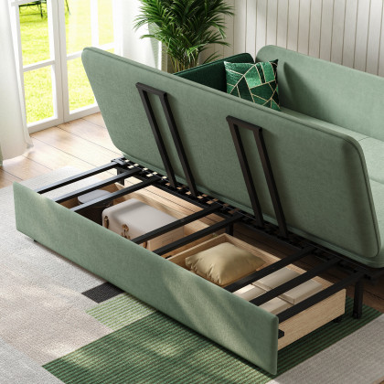 HMR Full 2-Seater Sleeper Sofa - Green/Gold, Velvet