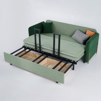 HMR Full 2-Seater Sleeper Sofa - Green/Gold, Velvet