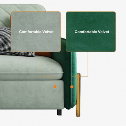 HMR Full 2-Seater Sleeper Sofa - Green/Gold, Velvet