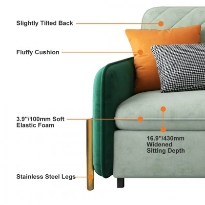 HMR Full 2-Seater Sleeper Sofa - Green/Gold, Velvet