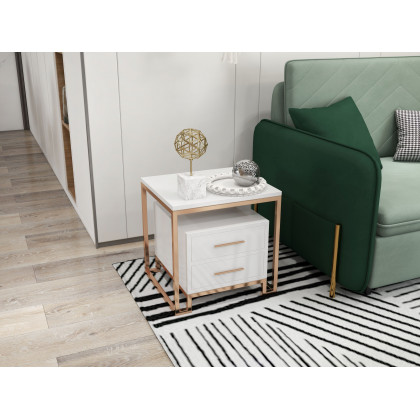 HMR Full 2-Seater Sleeper Sofa - Green/Gold, Velvet