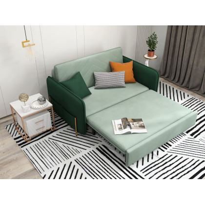 HMR Full 2-Seater Sleeper Sofa - Green/Gold, Velvet
