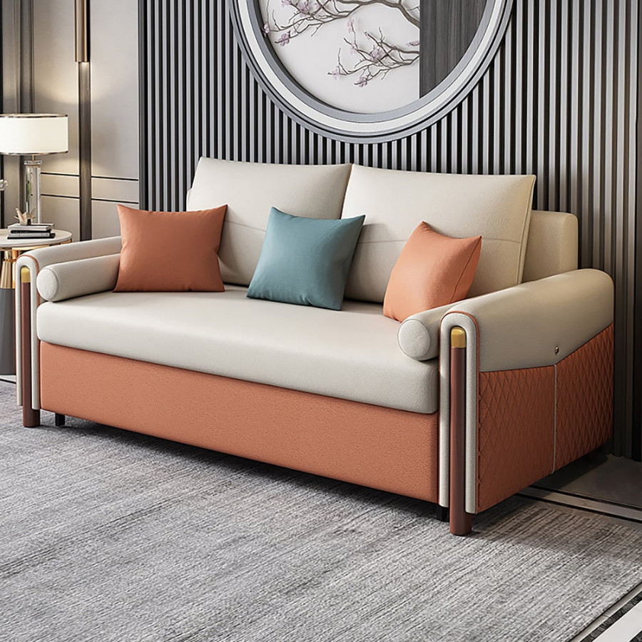 HMR - Convertible Sofa Leath-Aire Upholstery in 59"W, White and Orange