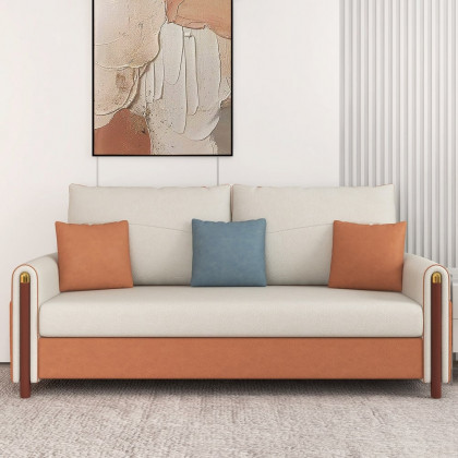HMR - Convertible Sofa Leath-Aire Upholstery in 59"W, White and Orange