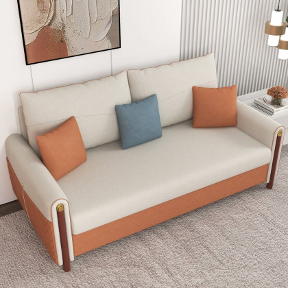 HMR - Convertible Sofa Leath-Aire Upholstery in 59"W, White and Orange