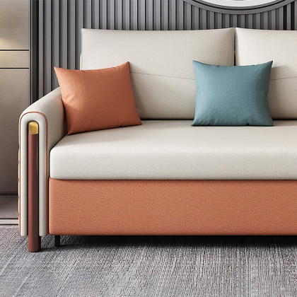HMR - Convertible Sofa Leath-Aire Upholstery in 59"W, White and Orange