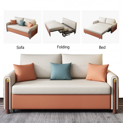 HMR - Convertible Sofa Leath-Aire Upholstery in 59"W, White and Orange