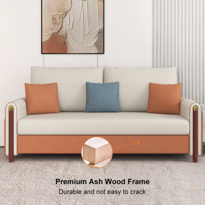HMR - Convertible Sofa Leath-Aire Upholstery in 59"W, White and Orange