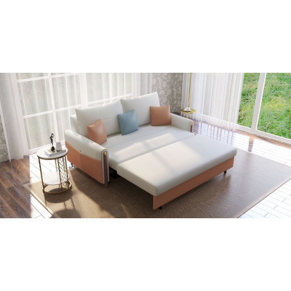 HMR - Convertible Sofa Leath-Aire Upholstery in 59"W, White and Orange