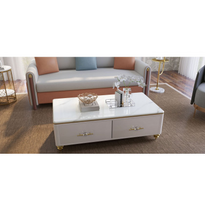 HMR - Convertible Sofa Leath-Aire Upholstery in 59"W, White and Orange
