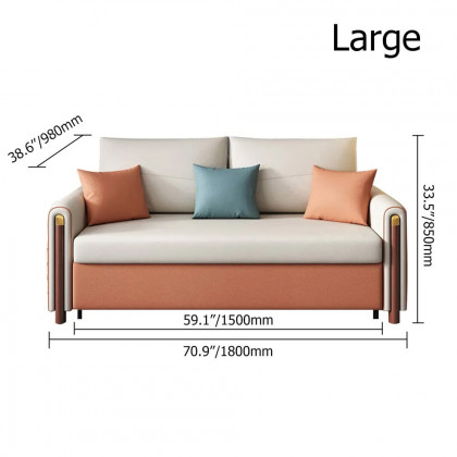 HMR - Convertible Sofa Leath-Aire Upholstery in 59"W, White and Orange