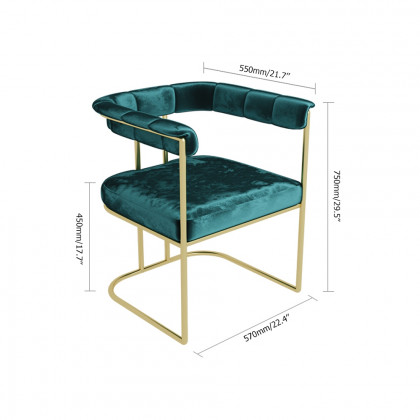 HMR - Green Velvet Upholstered Armchair Gold Accent Chair in Gray