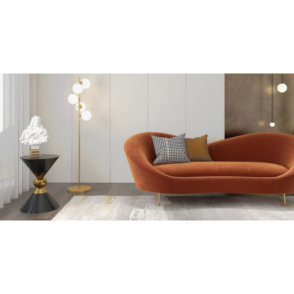 HMR Modern 93" 3-Seater Curved Sofa with Velvet Upholstered - Orange