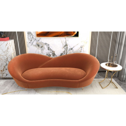 HMR Modern 93" 3-Seater Curved Sofa with Velvet Upholstered - Orange