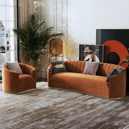 HMR - Velvet Couch Curved Sofa with Stainless Steel Base in 70.9"W