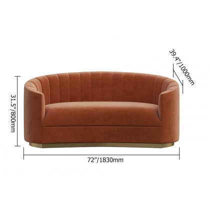 HMR - Velvet Couch Curved Sofa with Stainless Steel Base in 70.9"W