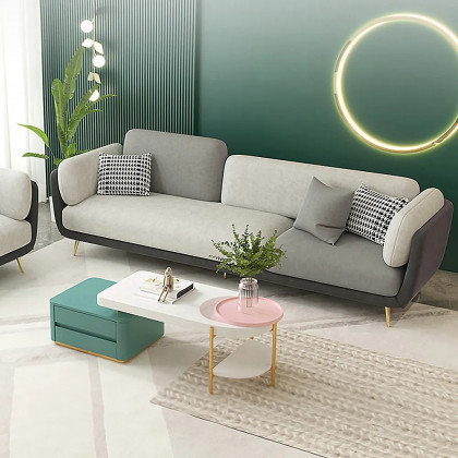 HMR - Volore Gray Upholstered Sofa 4-Seaters Gold Couch in 88.6"W