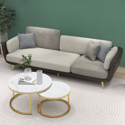 HMR - Volore Gray Upholstered Sofa 4-Seaters Gold Couch in 88.6"W