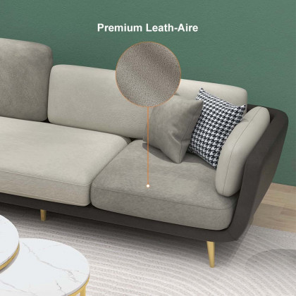 HMR - Volore Gray Upholstered Sofa 4-Seaters Gold Couch in 88.6"W