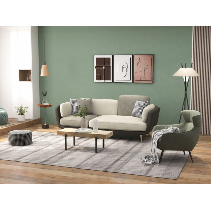 HMR - Volore Gray Upholstered Sofa 4-Seaters Gold Couch in 88.6"W
