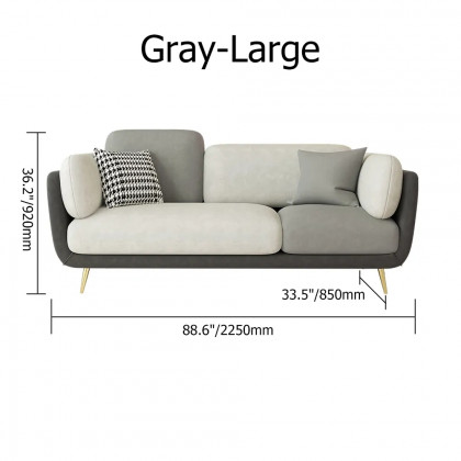 HMR - Volore Gray Upholstered Sofa 4-Seaters Gold Couch in 88.6"W