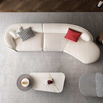 HMR - Curved Sectional Upholstered 5-Seater Sofa in 134" W, White