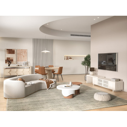 HMR - Curved Sectional Upholstered 5-Seater Sofa in 134" W, White