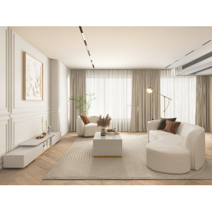 HMR - Curved Sectional Upholstered 5-Seater Sofa in 134" W, White
