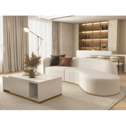 HMR - Curved Sectional Upholstered 5-Seater Sofa in 134" W, White