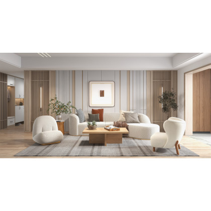 HMR - Curved Sectional Upholstered 5-Seater Sofa in 134" W, White