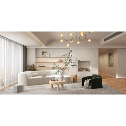 HMR - Curved Sectional Upholstered 5-Seater Sofa in 134" W, White