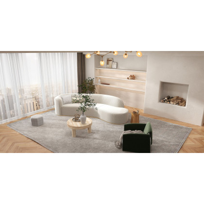 HMR - Curved Sectional Upholstered 5-Seater Sofa in 134" W, White