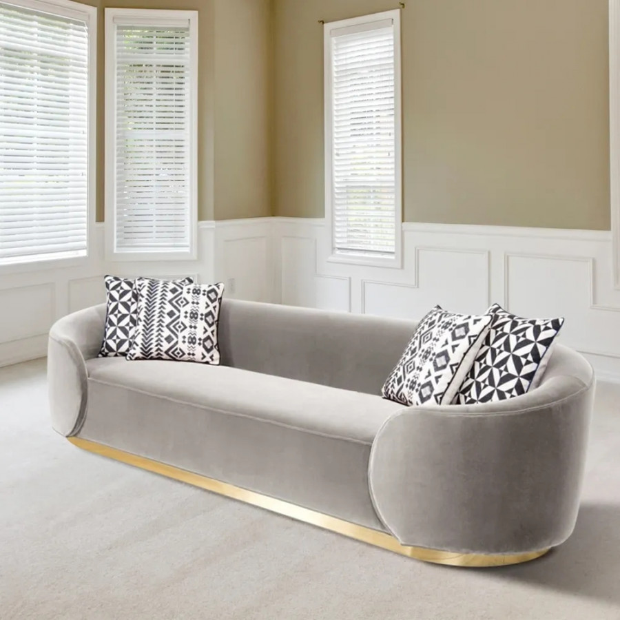 HMR - 3-Seater Sofa with Velvet Upholstered and Pillows in Gray
