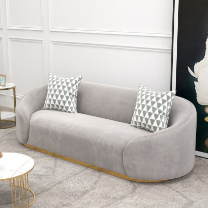 HMR - 3-Seater Sofa with Velvet Upholstered and Pillows in Gray