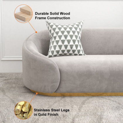 HMR - 3-Seater Sofa with Velvet Upholstered and Pillows in Gray