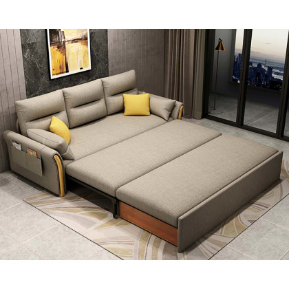 HMR King 3-Seater Convertible Sleeper Sofa - Khaki, Linen