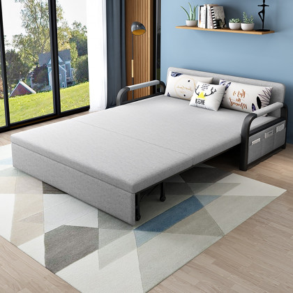 HMR - Full Sleeper Linen Upholstered Convertible with Storage in 75.6"L